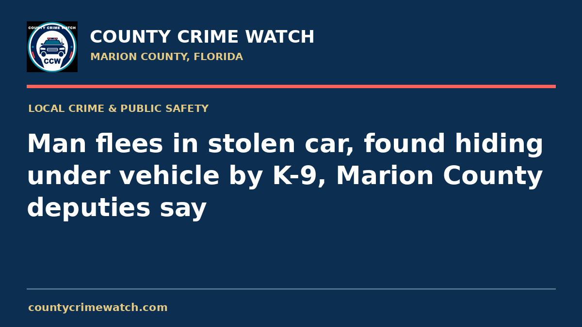 Man flees in stolen car, found hiding under vehicle by K-9, Marion County deputies say