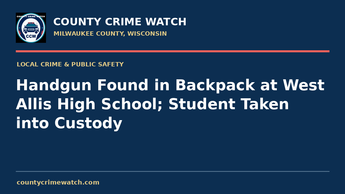 Handgun Found in Backpack at West Allis High School; Student Taken into Custody