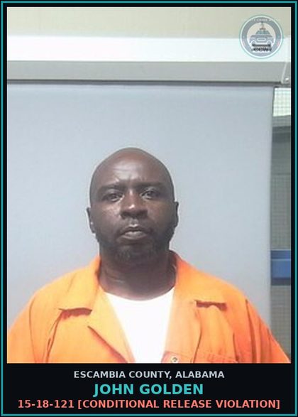 CCW arrest card for John Golden in Escambia County: 15-18-121 [Conditional Release Violation]