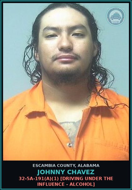 CCW arrest card for Johnny Chavez in Escambia County: 32-5A-191(a)(1) [Driving Under the Influence - Alcohol]