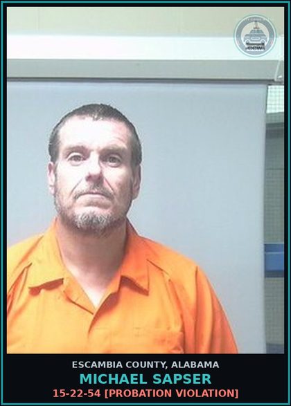CCW arrest card for Michael Sapser in Escambia County: 15-22-54 [Probation Violation]