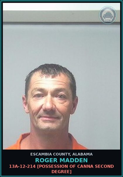 CCW arrest card for Roger Madden in Escambia County: 13A-6-132 [Domestic Violence Third Degree]