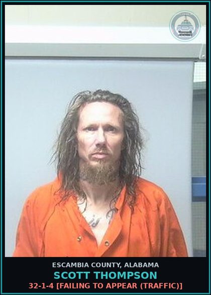 CCW arrest card for Scott Thompson in Escambia County: 32-1-4 [Failing To Appear (Traffic)]
