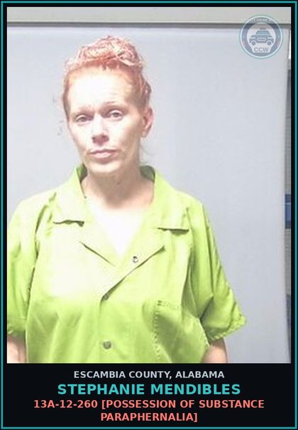 CCW arrest card for Stephanie Mendibles in Escambia County: 13A-12-260 [Possession of Drug Paraphernalia]