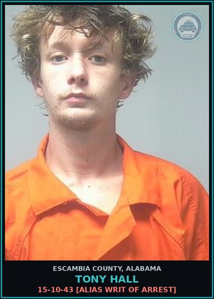 CCW arrest card for Tony Hall in Escambia County: 15-10-43 [Alias Writ of Arrest]