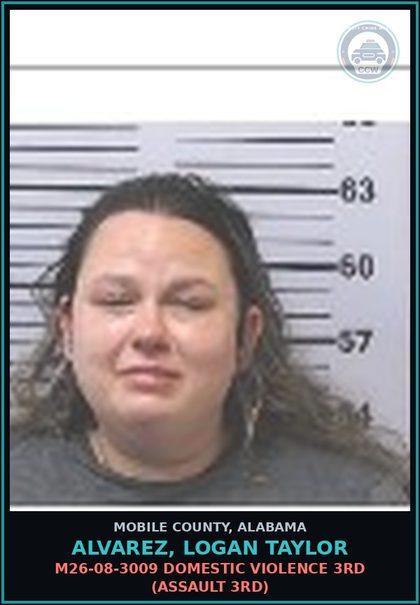 CCW arrest card for ALVAREZ, LOGAN TAYLOR in Mobile County: M26-08-3009 RESISTING ARREST