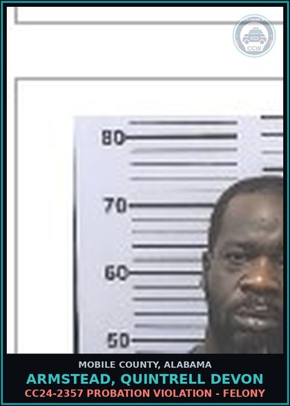 CCW arrest card for ARMSTEAD, QUINTRELL DEVON in Mobile County: S26080705 POSSESSION contr substance