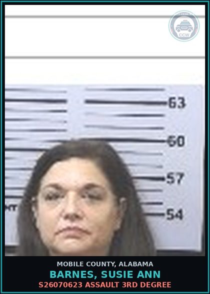 CCW arrest card for BARNES, SUSIE ANN in Mobile County: S26070623 ASSAULT 3RD DEGREE