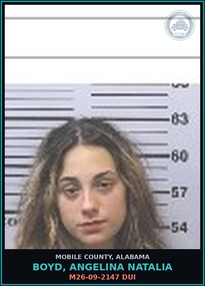 CCW arrest card for BOYD, ANGELINA NATALIA in Mobile County: M26-09-2147 DUI