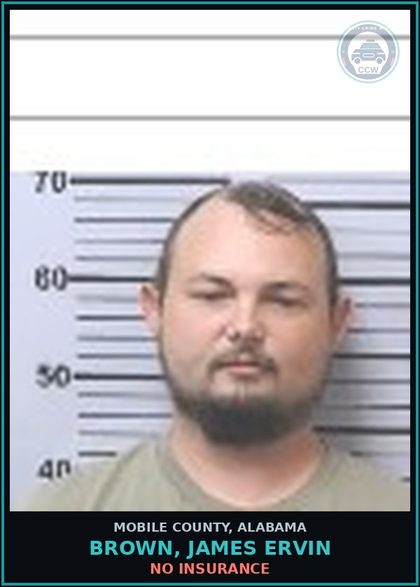 CCW arrest card for BROWN, JAMES ERVIN in Mobile County: NO INSURANCE
