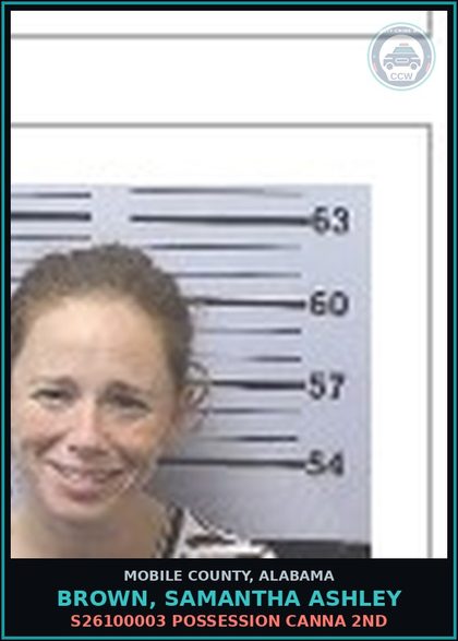 CCW arrest card for BROWN, SAMANTHA ASHLEY in Mobile County: S25040339 CRIMINAL MISCHIEF 3RD