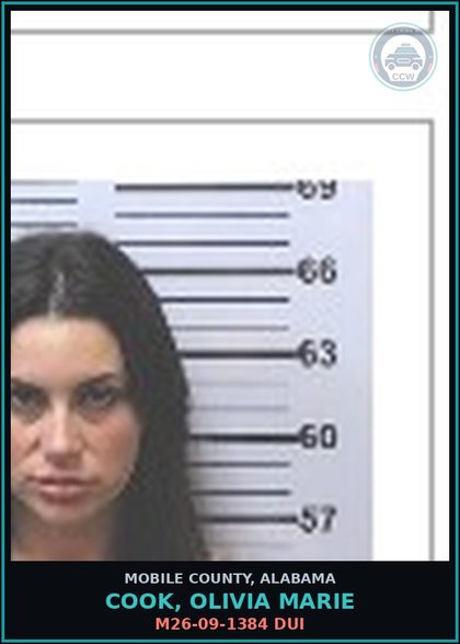 CCW arrest card for COOK, OLIVIA MARIE in Mobile County: M26-09-1384 DUI