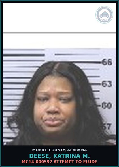 CCW arrest card for DEESE, KATRINA M. in Mobile County: MC14-000597 ATTEMPT TO ELUDE
