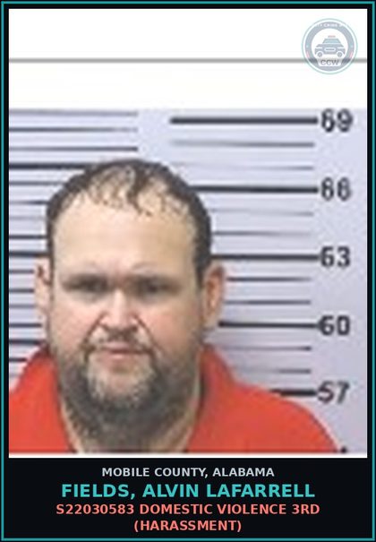 CCW arrest card for FIELDS, ALVIN LAFARRELL in Mobile County: S22030583 DOMESTIC VIOLENCE 3RD (HARASSMENT)