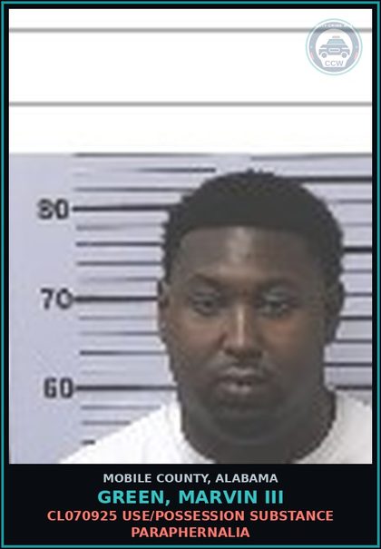 CCW arrest card for GREEN, MARVIN III in Mobile County: U1059430 EXPIRED TAG