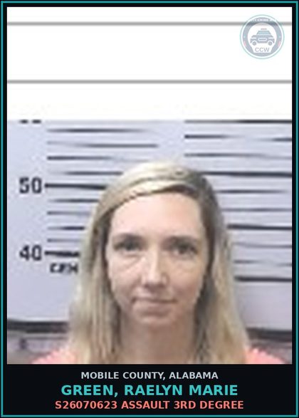 CCW arrest card for GREEN, RAELYN MARIE in Mobile County: S26070623 ASSAULT 3RD DEGREE
