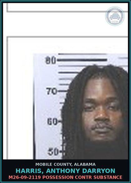CCW arrest card for HARRIS, ANTHONY DARRYON in Mobile County: M26-09-2119 POSSESSION contr substance