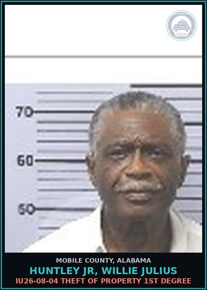 CCW arrest card for HUNTLEY JR, WILLIE JULIUS in Mobile County: T8198651 EXPIRED TAG