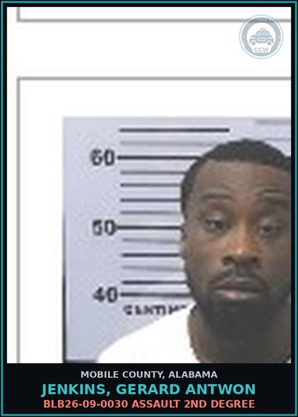 CCW arrest card for JENKINS, GERARD ANTWON in Mobile County: BLB26-09-0030 RESISTING ARREST