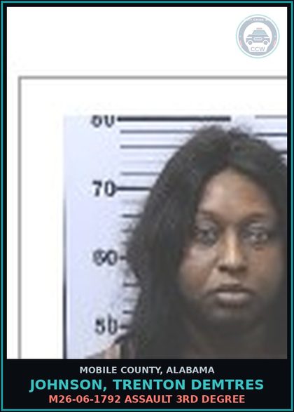 CCW arrest card for JOHNSON, TRENTON DEMTRES in Mobile County: M26-06-1792 ASSAULT 3RD DEGREE