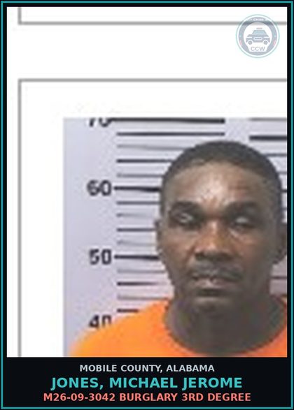 CCW arrest card for JONES, MICHAEL JEROME in Mobile County: U5361241 NO INSURANCE