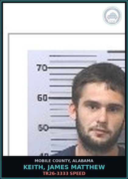CCW arrest card for KEITH, JAMES MATTHEW in Mobile County: TR26-3333 SPEED