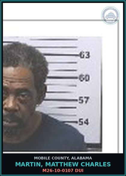 CCW arrest card for MARTIN, MATTHEW CHARLES in Mobile County: M26-10-0107 POSSESSION Canna 2ND