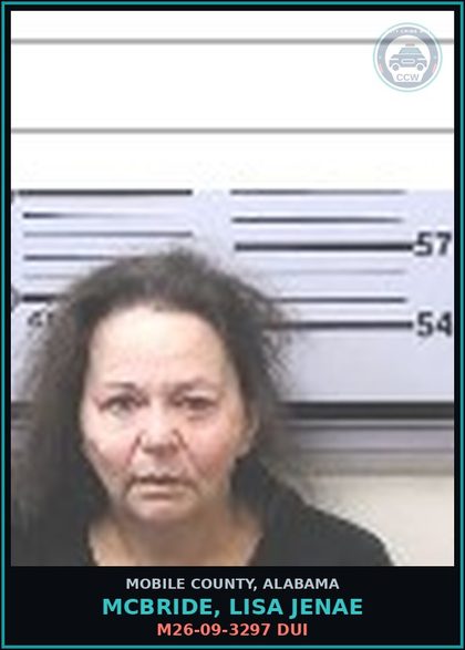 CCW arrest card for MCBRIDE, LISA JENAE in Mobile County: M26-09-3297 DUI