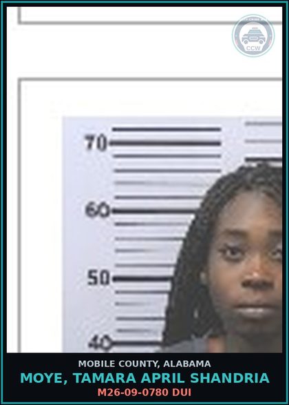 CCW arrest card for MOYE, TAMARA APRIL SHANDRIA in Mobile County: M26-09-0780 DUI