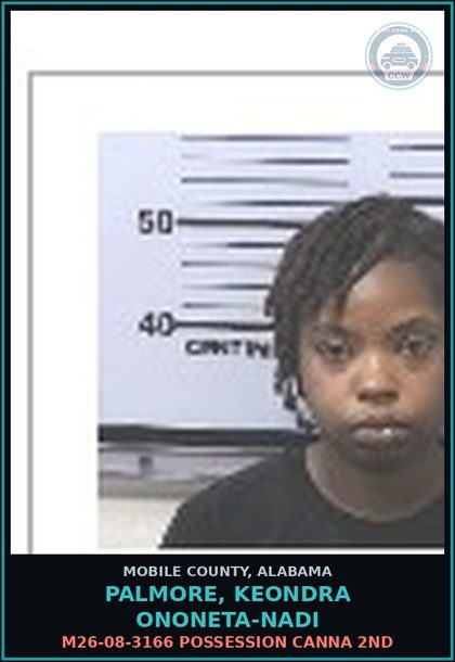 CCW arrest card for PALMORE, KEONDRA ONONETA-NADI in Mobile County: S26060386 DOMESTIC VIOLENCE 3rd/ CRIMINAL MISCHIEF 2nd