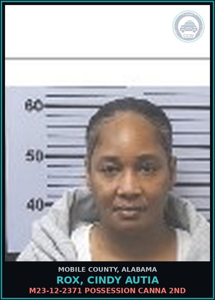 CCW arrest card for ROX, CINDY AUTIA in Mobile County: M23-12-2371 POSSESSION Canna 2ND