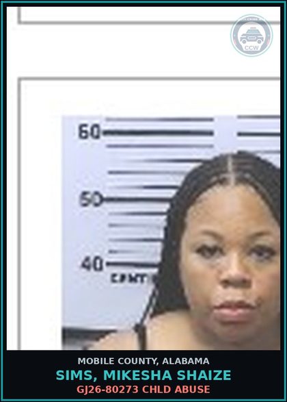 CCW arrest card for SIMS, MIKESHA SHAIZE in Mobile County: S26090168 OBSTRUCTING JUSTICE USING A FALSE IDENTITY