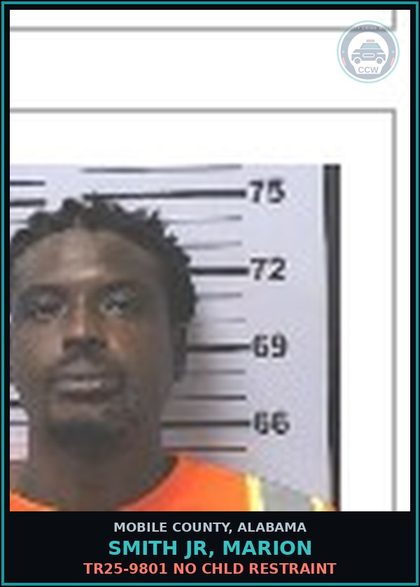 CCW arrest card for SMITH JR, MARION in Mobile County: TR25-9801 NO chld RESTRAINT