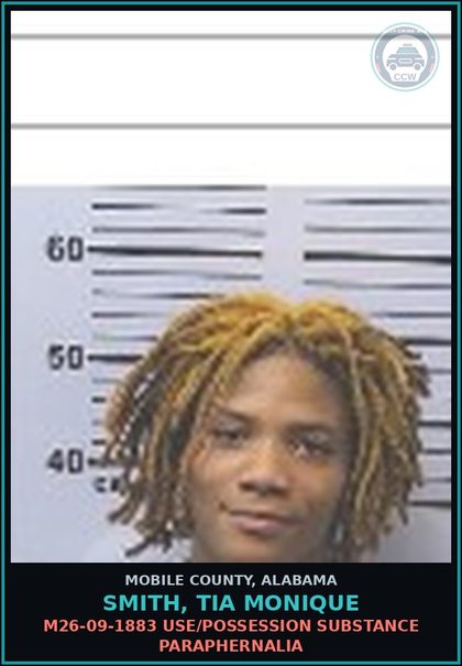 CCW arrest card for SMITH, TIA MONIQUE in Mobile County: M26-09-1883 USE/POSSESSION DRUG PARAPHERNALIA