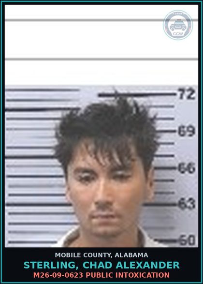 CCW arrest card for STERLING, CHAD ALEXANDER in Mobile County: M26-09-0623 PUBLIC INTOXICATION