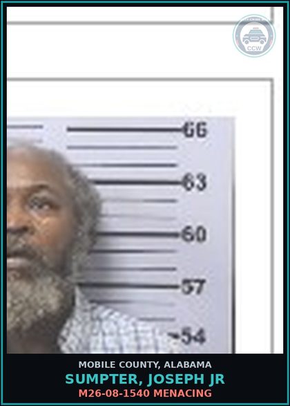 CCW arrest card for SUMPTER, JOSEPH JR in Mobile County: M26-08-1540 MENACING