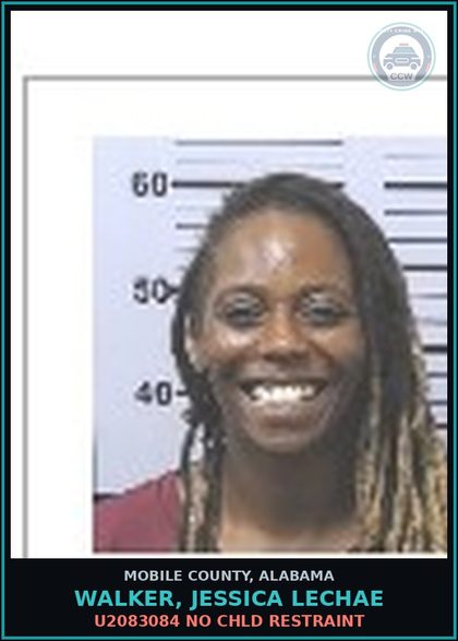 CCW arrest card for WALKER, JESSICA LECHAE in Mobile County: U2083084 NO chld RESTRAINT