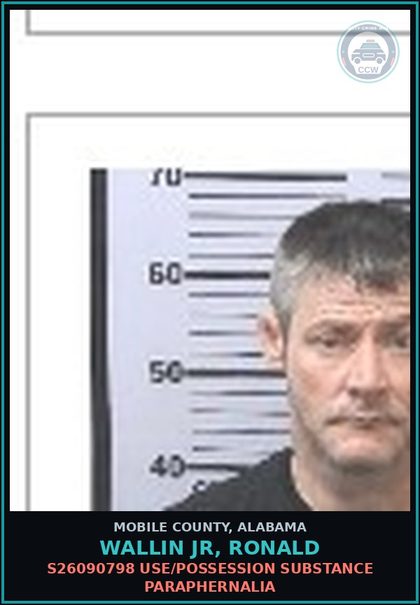 CCW arrest card for WALLIN JR, RONALD in Mobile County: S26090798 UNLAW MANF CTN SUBS 2ND
