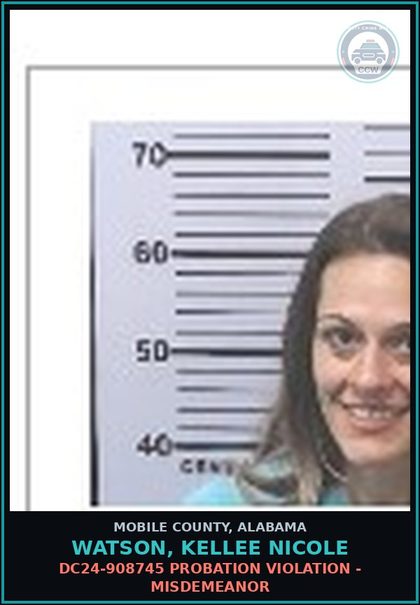 CCW arrest card for WATSON, KELLEE NICOLE in Mobile County: M26-03-0850 DOXING