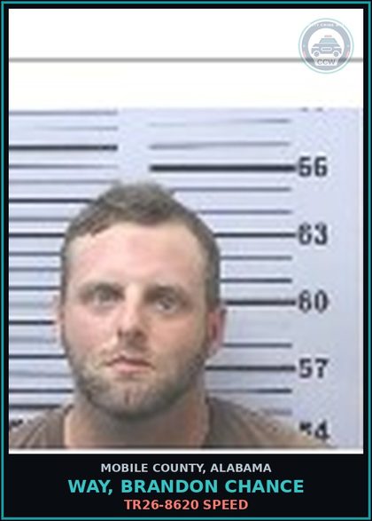 CCW arrest card for WAY, BRANDON CHANCE in Mobile County: TR26-8620 SPEED
