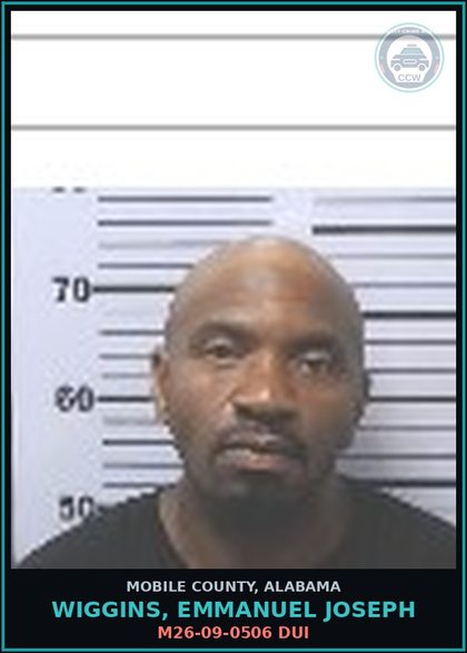 CCW arrest card for WIGGINS, EMMANUEL JOSEPH in Mobile County: M26-09-0506 DUI