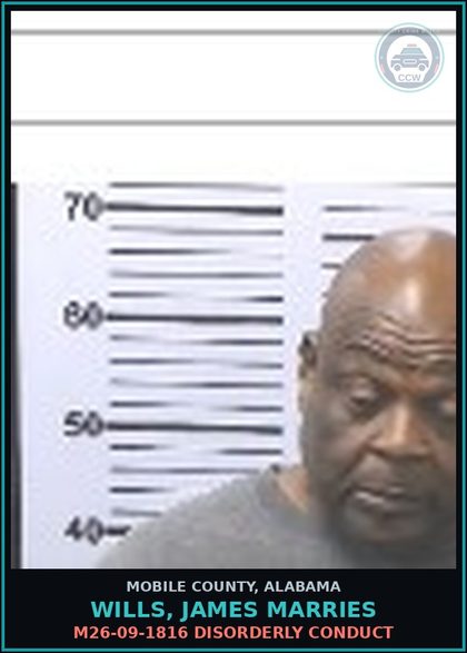 CCW arrest card for WILLS, JAMES MARRIES in Mobile County: M26-09-1816 DISORDERLY CONDUCT