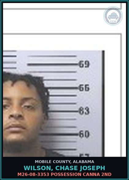 CCW arrest card for WILSON, CHASE JOSEPH in Mobile County: M26-08-3353 POSSESSION Canna 2ND