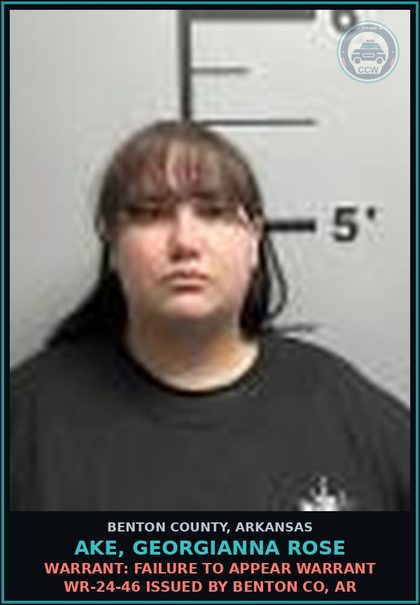 CCW arrest card for Ake, Georgianna Rose in Benton County: Warrant: Failure to Appear warrant WR-24-46 issued by BENTON CO, AR