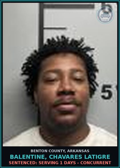 CCW arrest card for Balentine, Chavares Latigre in Benton County: Sentenced: Serving 1 days - Concurrent