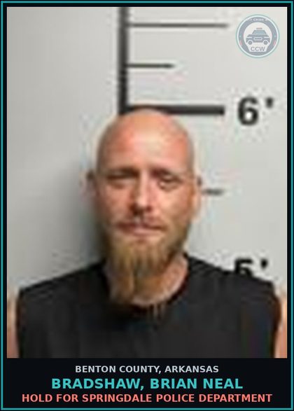 CCW arrest card for Bradshaw, Brian Neal in Benton County: HOLD for Springdale Police Department