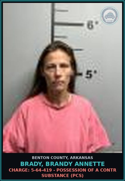 CCW arrest card for Brady, Brandy Annette in Benton County: Warrant: Failure to Appear warrant WR-25-728 issued by Benton, AR
