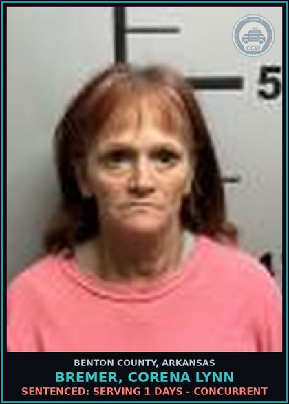 CCW arrest card for Bremer, Corena Lynn in Benton County: Sentenced: Serving 1 days - Concurrent