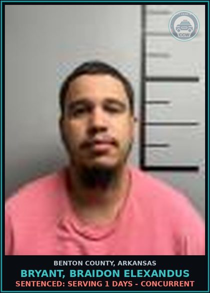 CCW arrest card for Bryant, Braidon Elexandus in Benton County: Sentenced: Serving 1 days - Concurrent
