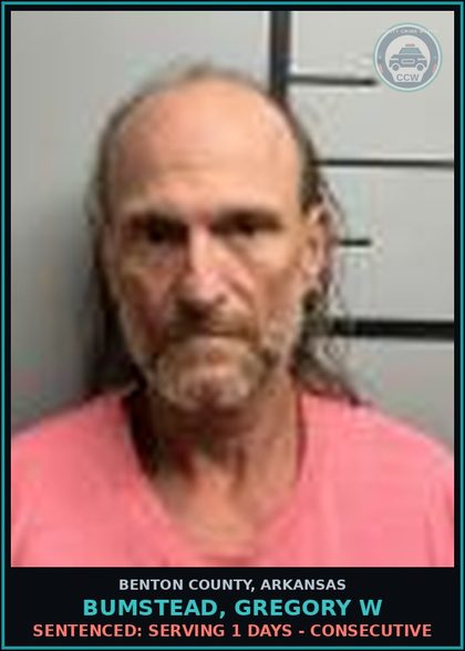 CCW arrest card for Bumstead, Gregory W in Benton County: Sentenced: Serving 1 days - Consecutive